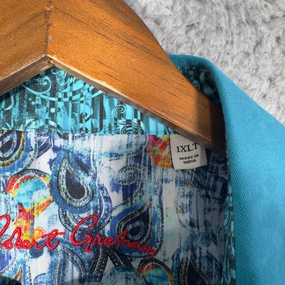 Robert Graham Shirt Men 1XLT Blue Button Up Geometric - Picture 4 of 9